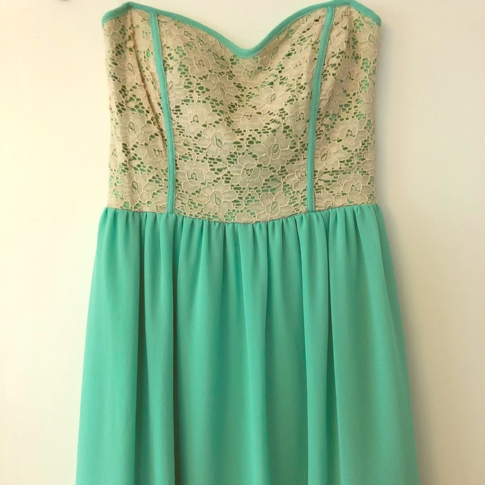 Francesca strapless cream lace & green dress